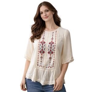Knox Rose Off White Boho Top Medium